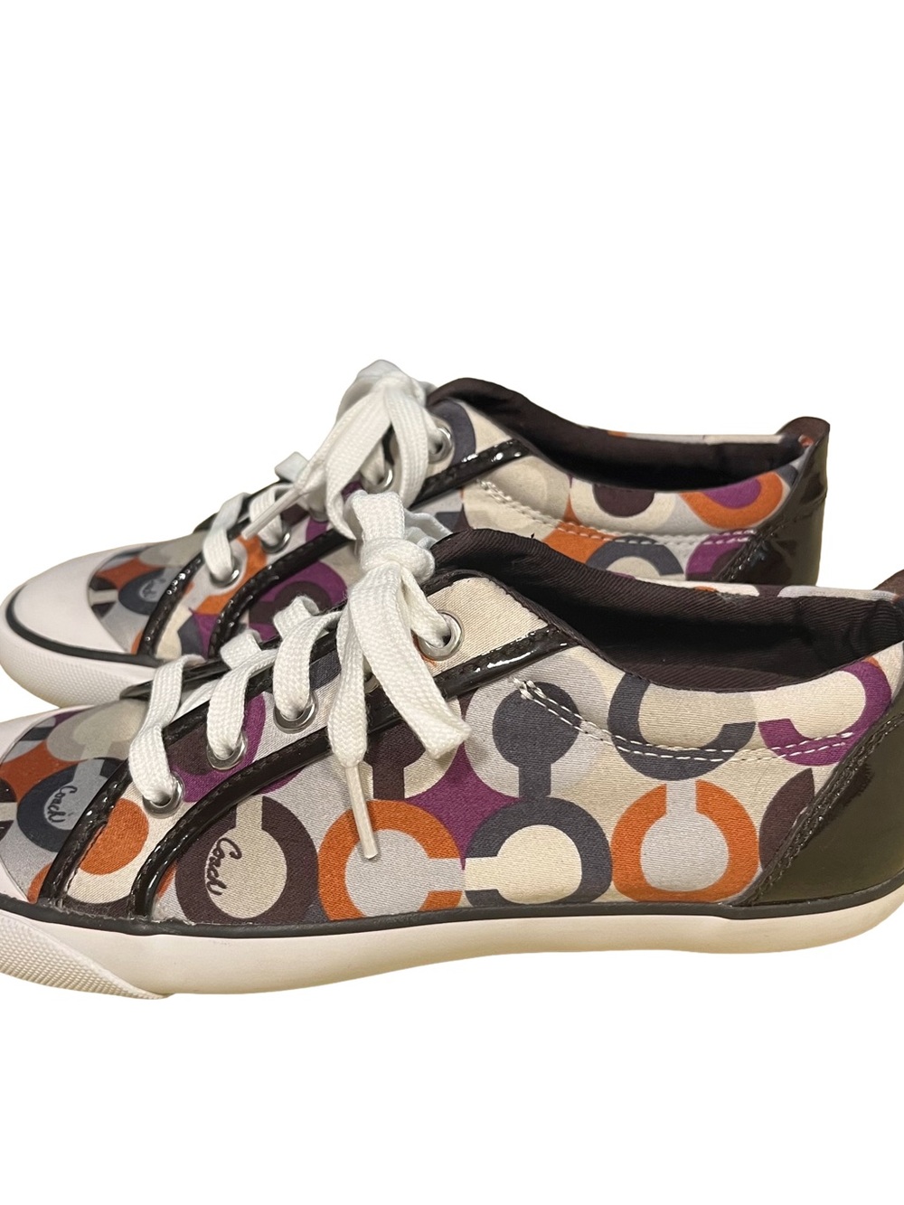 Coach Barrett Op Art Signature Sz 6.5 Purple Gray Brown White Sneakers EUC - Picture 3 of 9